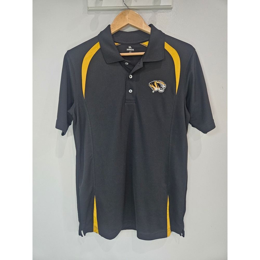 Knights Apparel Missouri Tigers Mizzou Polo Shirt Mens Medium Grey Gold Mesh